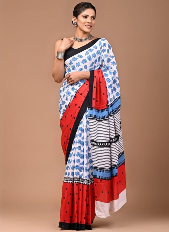 Cotton Multi Colour Casual Wear Printed Saree